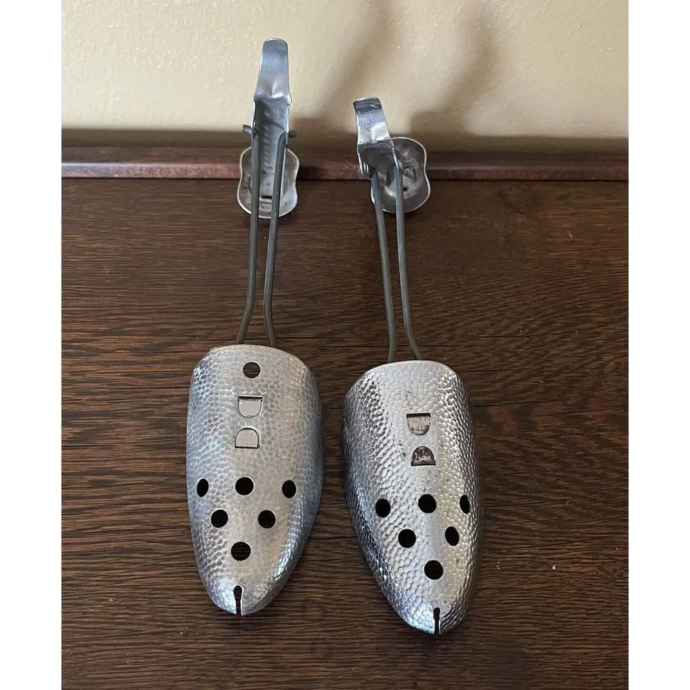 Vintage Hammered Metal Adjustable Shoe Tree Stretcher Shaper Keeper Insert Set